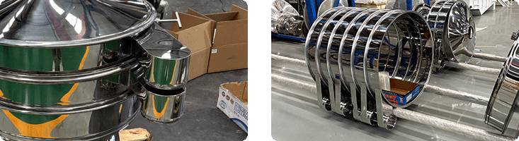 Discharge port and sieve frame