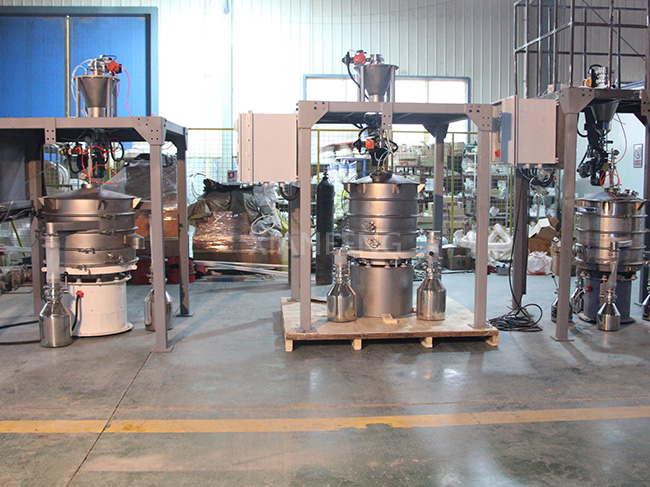 Workshop Real Photo of Inert Gas Protected Vibrating Screen Set - Multiple Units for Large-Scale Oxidation-Sensitive Material Processing