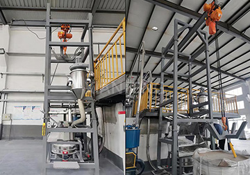 Two angles showing the on-site application of an open ton bag feeding station and a small dust-free feeding station